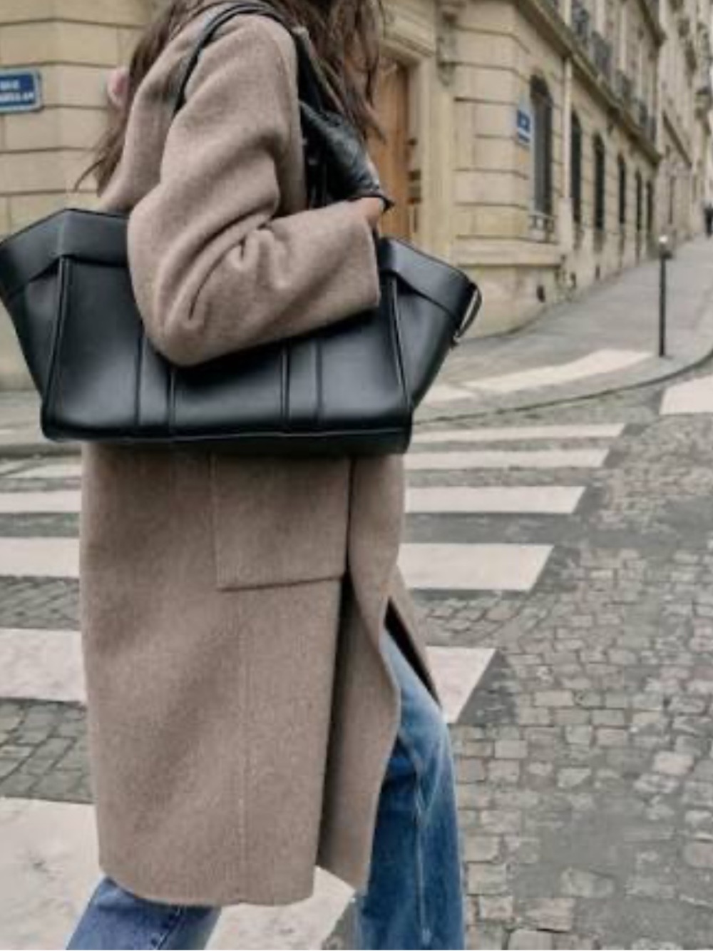 Zara Black Structured Vegan Leather Tote
